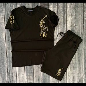 Black & gold polo short set